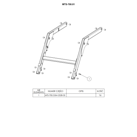Komplet tulei, łożysk ślizgowych z igliduru do ładowacza MTS-700